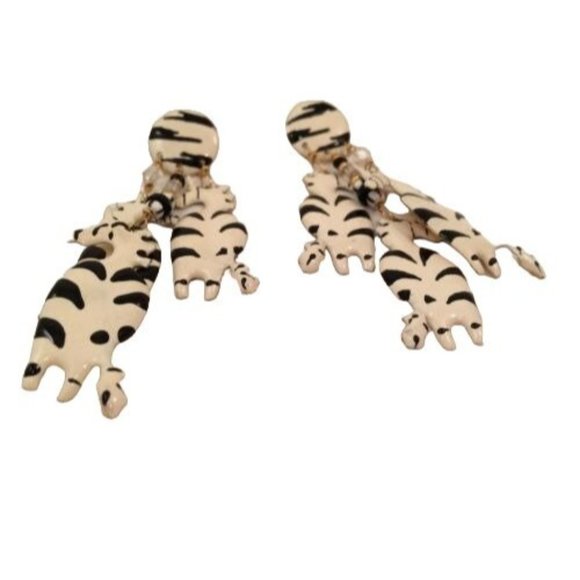 Lunch at the Ritz 88 Black White Zebra Couture Whimsical Massive Runway Earrings - Picture 2 of 7